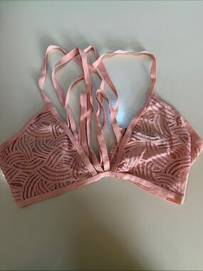 For Love and Lemons Skivvies coral Pink Lace Strappy Bralette - Women Intimates